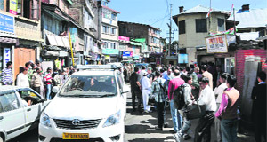 Traffic jams and spontaneous micro-rallies by contestants are already the order of the day in Himachal. Seen here, a street meeting at Boileauganj in Shimla on Friday.