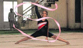 A gymnast takes part in the Ludhiana District Women’s Games on Tuesday