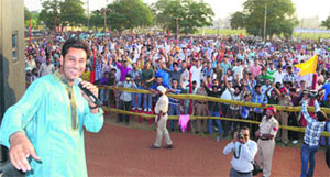 Harbhajan Mann performs during Dasehra celebrations in Ludhiana on Wednesday