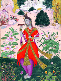 Lady Feeding Parrot. Bijapur, ca. 1603–4. Opaque watercolor. Courtesy, Chester Beatty Library, Dublin.