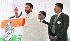 Rahul Gandhi, AICC general secretary, at a rally in Banikhet in Dalhousie on Wednesday.