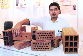 Resource-efficient bricks at an exhibition during the CII fair in Ludhiana on Sunday