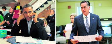 Barack Obama and Mitt Romney after casting their vote