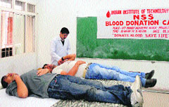 A blood donation camp at the IIT, Mandi, on Thursday