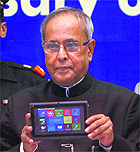 President Pranab Mukherjee unveils Akash 2 in New Delhi on Sunday.