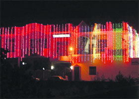 An illuminated house.