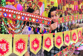 purchase decorative items for their homes in Ludhiana on Monday.