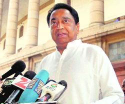 Parliamentary Affairs Minister Kamal Nath talks to media at Parliament House in New Delhi on Thursday.