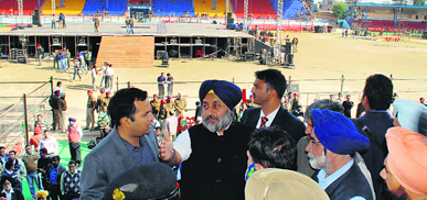 Punjab Deputy Chief Minister Sukhbir Badal oversees arrangements for the opening ceremony in Bathinda on Friday.