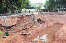 A portion of a storm water pipeline was damaged in Industrial Area, Phase II, following digging work by Joshi Auto Zone on its plot on Friday. An MC official said they were repairing the damaged pipe. He said after completing the work, the amount would be charged from Joshi Auto Zone. Tribune photo: Manoj Mahajan