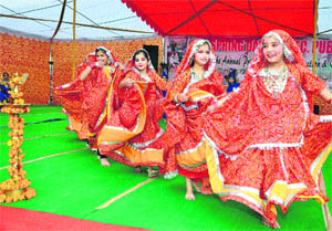 Students perform a dance during the annual day celebrations at Spring Dale Public School in Ludhiana.