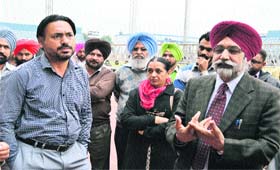 Sikander Singh Maluka, president, Punjab Kabaddi Association, oversees the preparations at Guru Nanak Stadium ahead of the final match of the World Kabaddi Cup in Ludhiana on Thursday