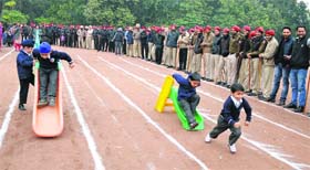 Students take part in a fun race at Police DAV School, Police Lines, in Ludhiana