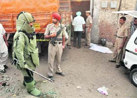 A team of bomb disposal squad at the blast site near Samrala Chowk in Ludhiana