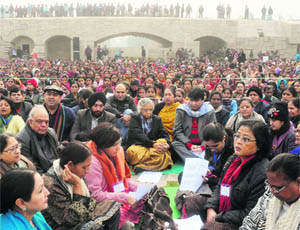 Delhi CM Sheila Dikshit and others at the Womens Dignity March in New Delhi on Wednesday.
