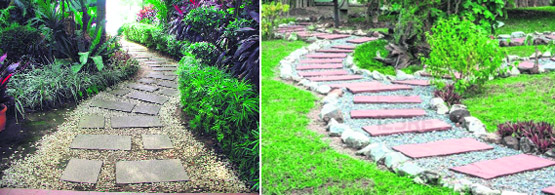 Walkway: Garden paths can be simple as line of stones or something as fancy as granite slabs