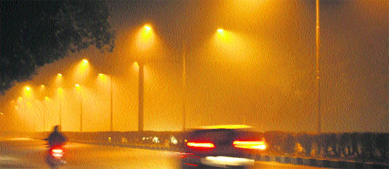Poor visibility on a Chandigarh road makes driving a tough task for motorists.