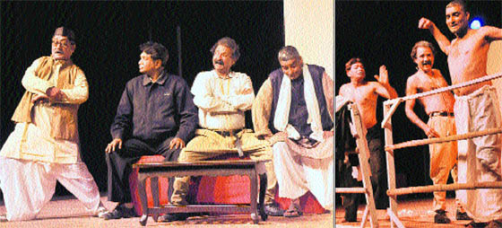 Artistes of Abhinav Rang Mandal, Ujjain, stage a play, “Aare Sharif Log”, at the Tagore Theatre, Sector 18, in Chandigarh on Monday.