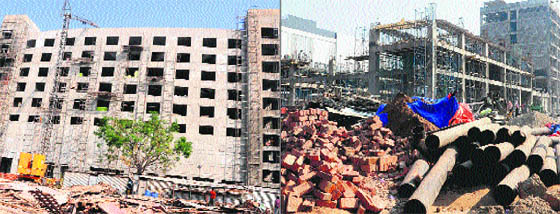 A view of Sheraton Hotel which is coming up at Industrial Area, Phase II; and (right) L&T Hotel being built at Industrial Area Phase I in Chandigarh.