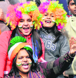 Fans in a jubilant mood during the fourth One Day International match between India and England in Mohali on Wednesday.
