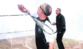 A match in progress during the State Squash Championship at the Lake Club, Chandigarh