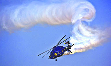 The Light Combat Helicopter, being developed by HAL, during a rehearsal for the Bangalore air show on Monday.