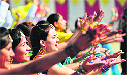 Students perform during the 43rd annual athletics meet of Ramgarhia Girls College in Ludhiana on Saturday