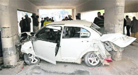 A car met with an accident at an underbridge at the Sector 11/15 road in Chandigarh on Thursday.