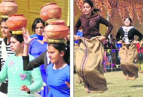 Girls take part in sports events during the 52nd Annual Athletics Meet of the Khalsa College for Women, Civil Lines, in Ludhiana