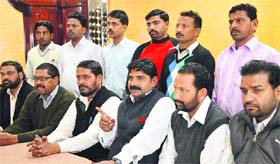 Members of the Valmiki Samaj Bachao Andolan at a press conference in Ludhiana on Thursday