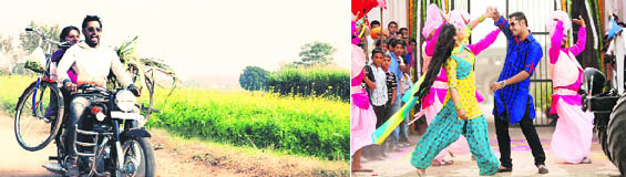 A still from Singh Vs Kaur; and (right) Gippy Grewal and Mahie Gill in Carry On Jatta