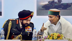 Defence Minister AK Antony with Army Chief Gen Bikram Singh at a seminar in New Delhi on Wednesday.