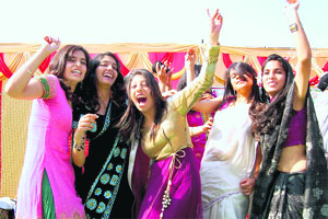 Girls in a jubilant mood during a farewell party at the Shemrock Senior Secondary School, Sector 69, in Mohali on Tuesday.