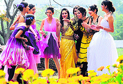 Students of Home Science College, Sector 10, in a jubilant mood after rehearsing for a fashion show in Chandigarh on Wednesday