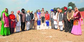 Winners being felicitated at Mata Ganga Khalsa College, Kottan, on Wednesday