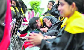 Students attend the convocation at the Master Tara Singh College for Women in Ludhiana on Wednesday