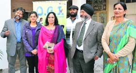 Star cast of the movie “O.G.J.” at Ramgarhia Girls College in Ludhiana on Wednesday