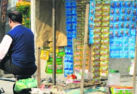 Pouches of gutka displayed by a roadside vendor in Ludhiana