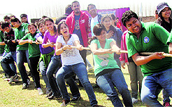 Students take part in a tug-of-war contest during the Annual Inter-Batch Athletics Meet of the DMCH in Ludhiana