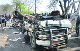 The mangled remains of the school bus involved in Mondays collision