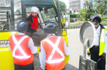 A bus being checked at a naka in Jalandhar. Tribune photo: Malkiat Singh