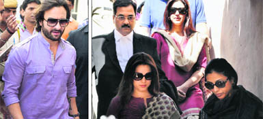 Actors Saif Ali Khan, Tabu, Neelam and Sonali Bendre at a court in Jodhpur on Saturday. 