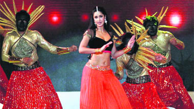 Katrina Kaif performs during the Indian Premier League opening ceremony at the Salt Lake Stadium in Kolkata on Tuesday.