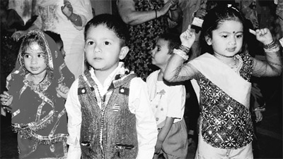 Festivities Children celebrate Baisakhi at Saupin’s School, Sector 32, in Chandigarh on Friday.