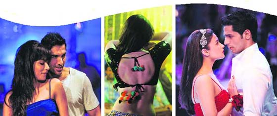 Left: “Na jaane kahaan se aayi hai” from Chaalbaaz made a comeback in I, Me Aur Main; (centre) “Fevicol se”, performed by Kareena Kapoor in Dabangg 2, had strains of “Jhoom barabar jhoom sharabi”; and Karan Johar used the title track from 1981 pop album Disco Deewane in a contemporary setting in Student of the Year