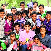 Students of "Hamari Kaksha" in a jubilant mood after receiving prizes from MP Singh, Secretary to the Governor of Punjab, at an award function in Chandigarh on Saturday