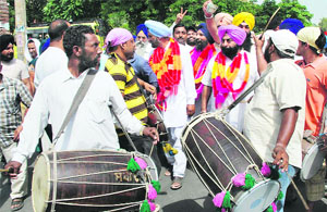 SAD ex-MLA Sarabjit Singh Makkar leads a victory rally in Kapurthala on Tuesday. 