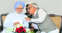 PM Manmohan Singh and Haryana CM Bhupinder S Hooda at the stone-laying ceremony of the defence university in Gurgaon on Thursday.