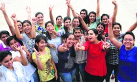 Jubilant students of Chandigarhs Sacred Heart High School after the results were declared