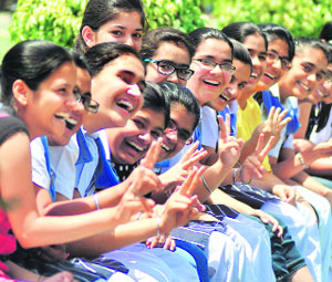 Jubilant girls after the Class X results were announced on Friday. 